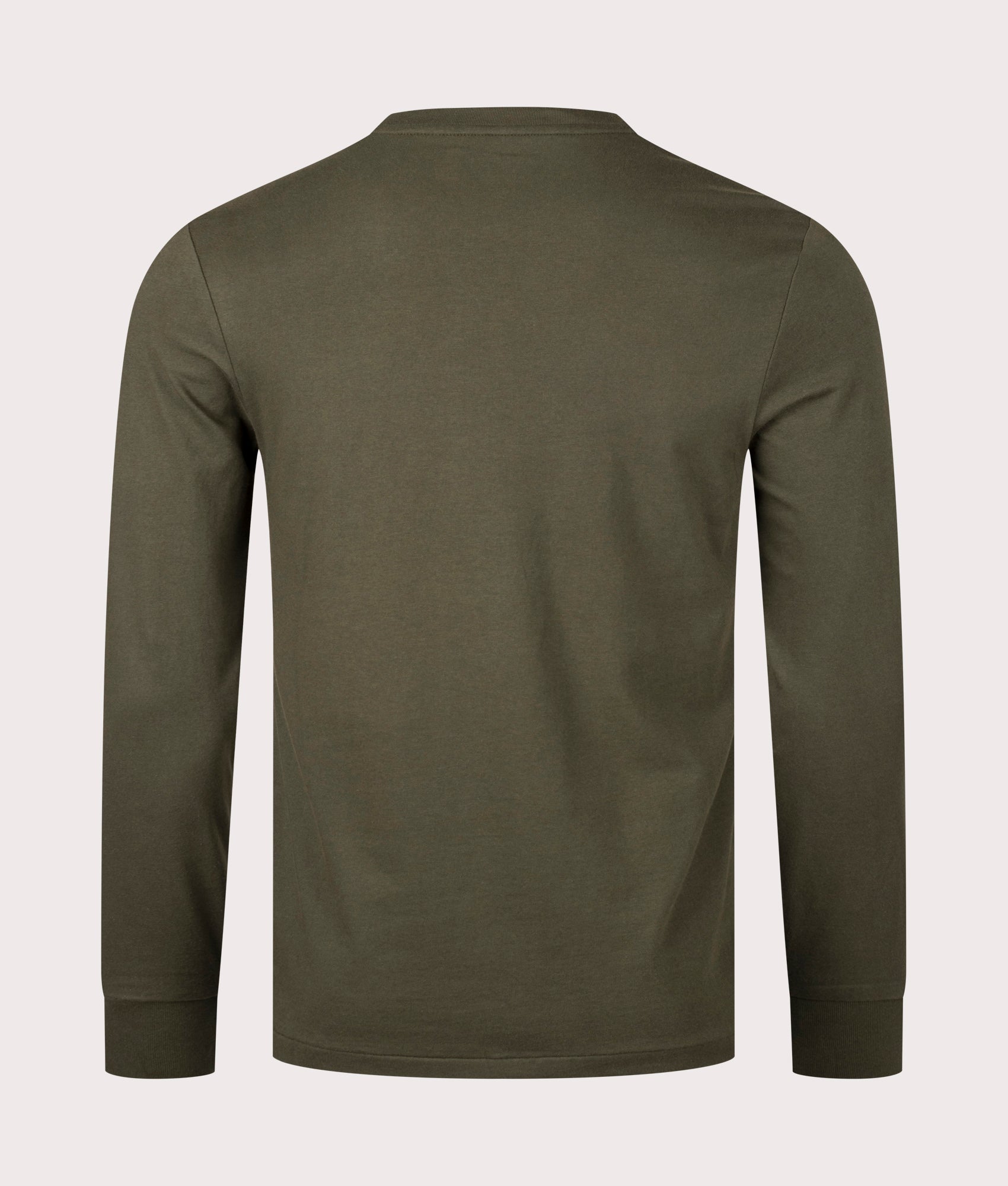 Polo Ralph Lauren Custom Slim Fit Long Sleeve T-Shirt in Armadillo Khaki  Back Shot at EQVVS