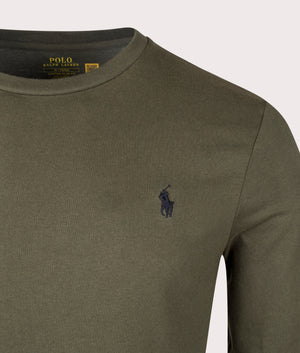 Polo Ralph Lauren Custom Slim Fit Long Sleeve T-Shirt in Armadillo Khaki Detail Shot at EQVVS