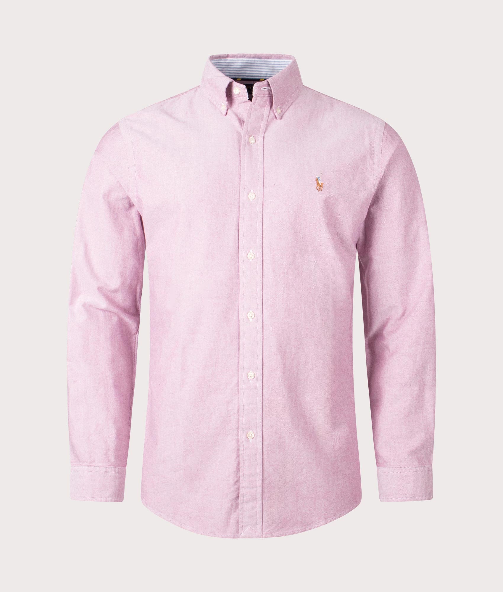 Custom Fit Oxford Shirt in Crimson by Polo Ralph Lauren. EQVVS Front Angle Shot.