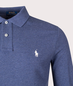 Custom Slim Fit Long Sleeve Polo Shirt in Isle Heather by Polo Ralph Lauren. EQVVS Detail Shot.