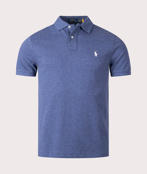 Polo Ralph Custom Slim Fit Mesh Polo Shirt in Navy Heather Front Shot at EQVVS