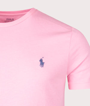 Polo Ralph Lauren Custom Slim Fit T-Shirt in Course Pink, 100% Cotton Detail Shot at EQVVS
