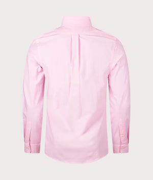 Slim Fit Stretch Poplin Shirt in Carmel Pink by Polo Ralph Lauren. EQVVS Back Angle Shot.