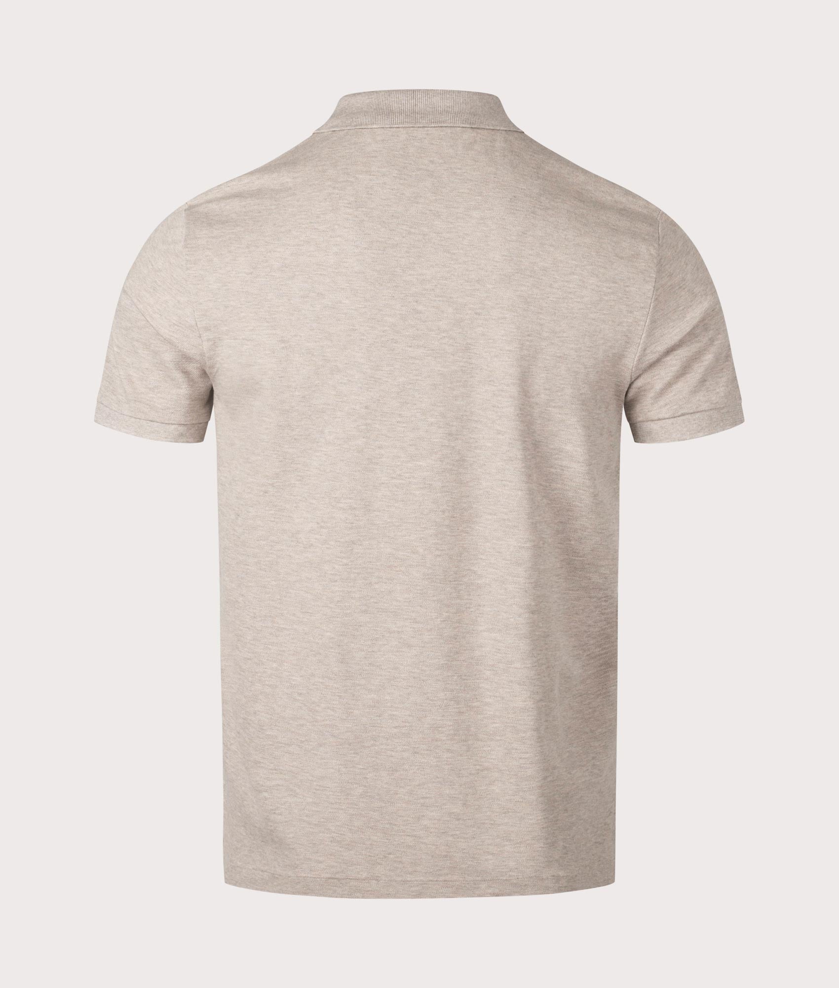 Custom Slim Fit Stretch Mesh Polo Shirt in Tuscan Beige Heather by Polo Ralph Lauren. EQVVS Back Angle Shot