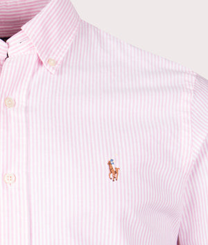 Polo Ralph Lauren Custom Fit Lightweight Sport Shirt in Rose and White, 100% Cotton Detail Shot EQVVS