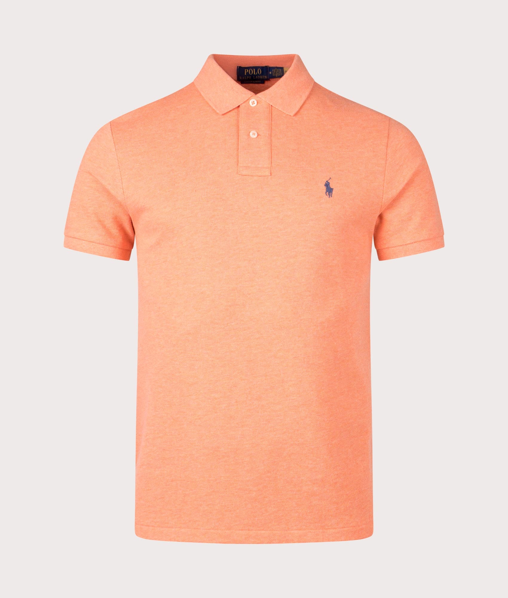 The Iconic Mesh Polo Shirt in Beach Orange Heather by Polo Ralph Lauren. EQVVS Front Angle Shot.