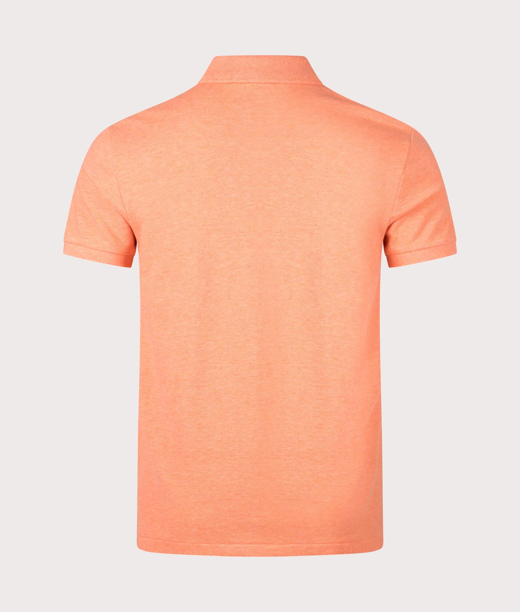 The Iconic Mesh Polo Shirt in Beach Orange Heather by Polo Ralph Lauren. EQVVS Back Angle Shot.