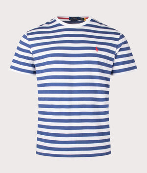 Classic Fit Striped Jersey T-Shirt in Old Royal & White by Polo Ralph Lauren. EQVVS Front Angle Shot.