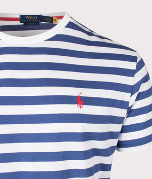 Classic Fit Striped Jersey T-Shirt in Old Royal & White by Polo Ralph Lauren. EQVVS Detail Shot.