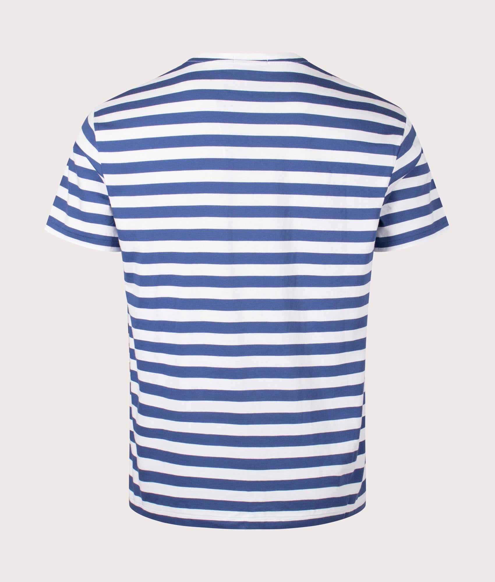 Classic Fit Striped Jersey T-Shirt in Old Royal & White by Polo Ralph Lauren. EQVVS Back Angle Shot.