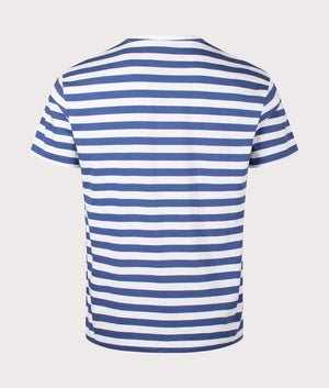 Classic Fit Striped Jersey T-Shirt in Old Royal & White by Polo Ralph Lauren. EQVVS Back Angle Shot.