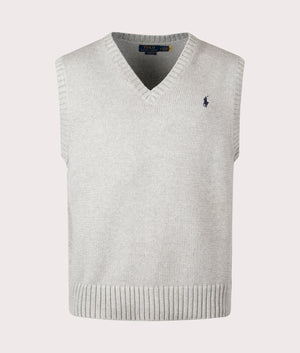Sleeveless V-Neck Knitted Vest in Andover Heather by Polo Ralph Lauren. EQVVS Front Angle Shot.