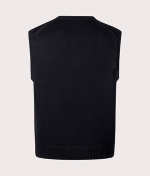 Sleeveless V-Neck Knitted Vest in Polo Black by Polo Ralph Lauren. EQVVS Back Angle Shot.