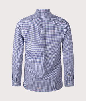 Slim Fit Gingham Stretch Poplin Shirt. Shot by EQVVS. Back shot.