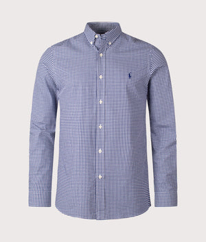 Slim Fit Gingham Stretch Poplin Shirt. Shot by EQVVS. Front shot.