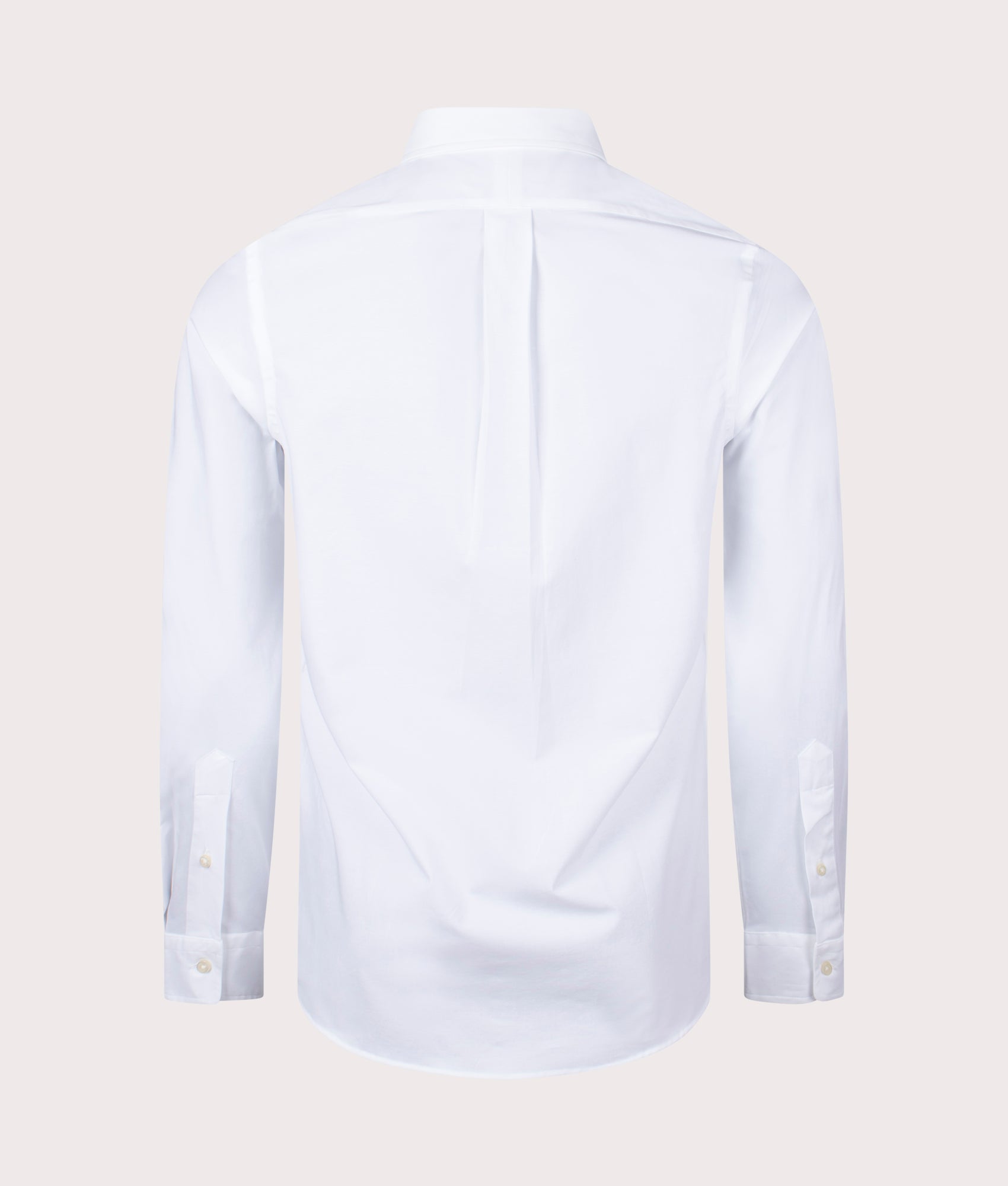 Polo Ralph Lauren Custom Slim Fit Stretch Poplin Shirt in a core white at EQVVS Menswear. Back shot.