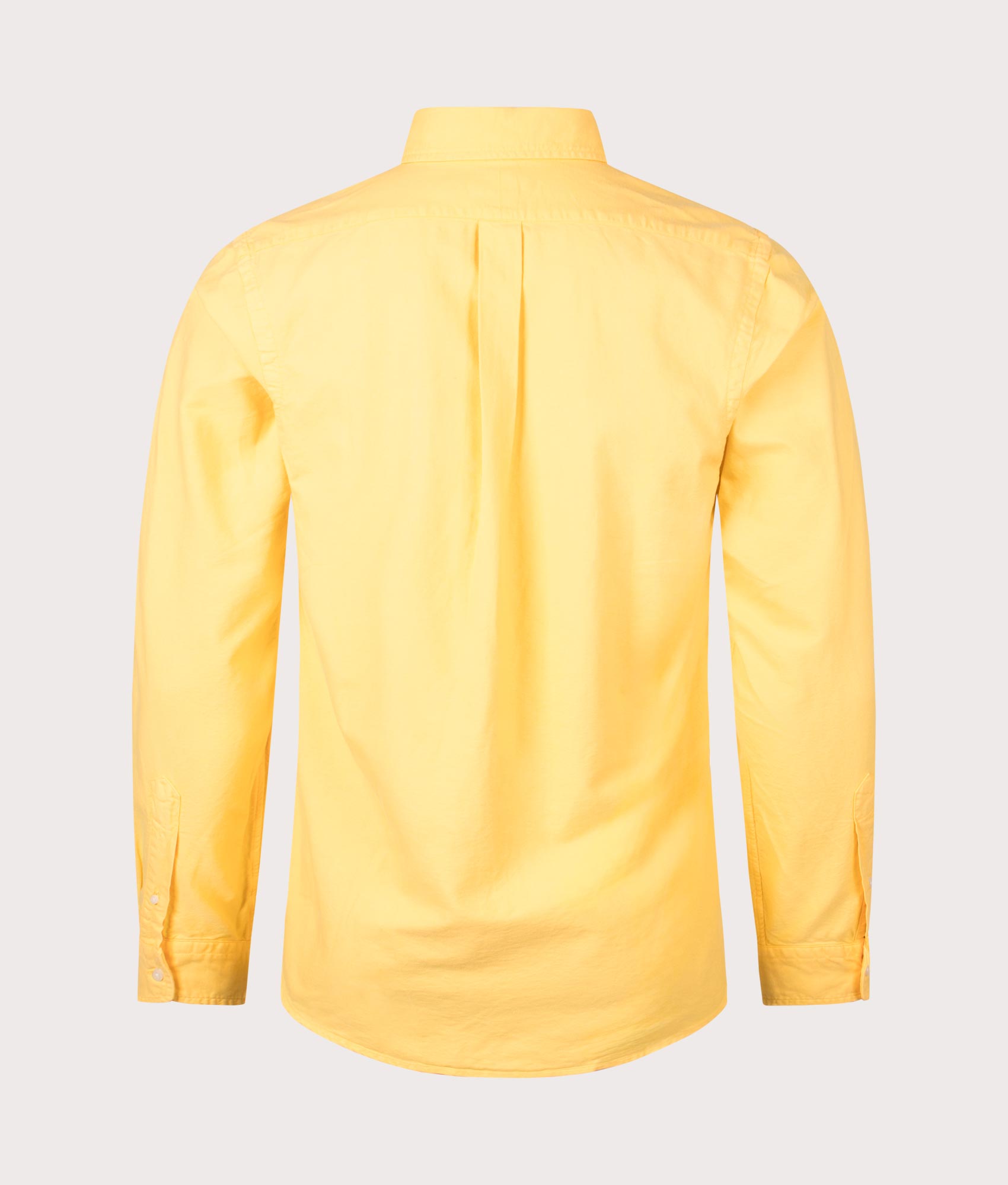 Custom Fit Garment-Dyed Oxford Shirt in Chrome Yellow by Polo Ralph Lauren. EQVVS Back Angle Shot.