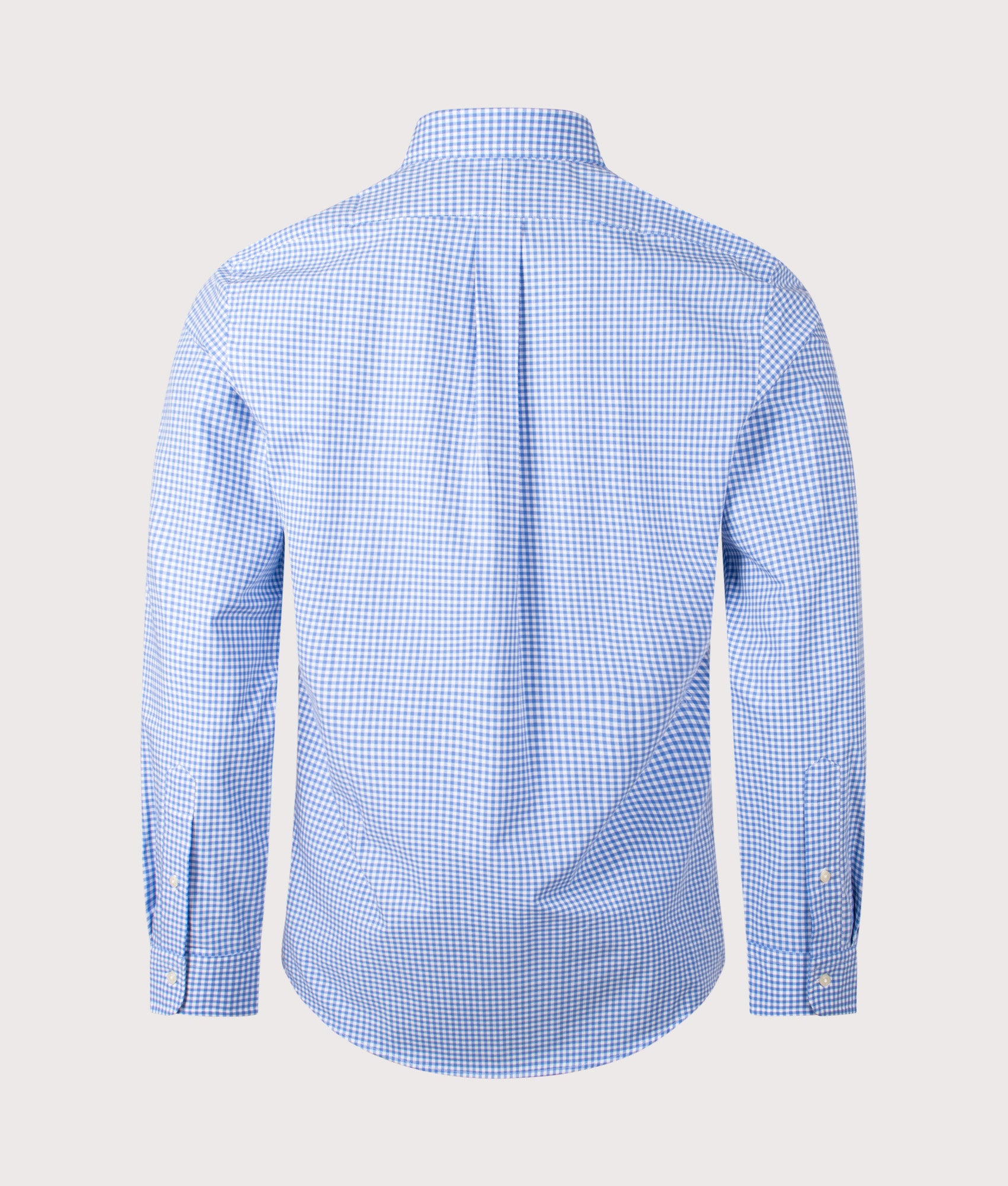 Polo Ralph Lauren Custom Fit Stretch Poplin Shirt in the Blue and white check at EQVVS Menswear. Back shot.