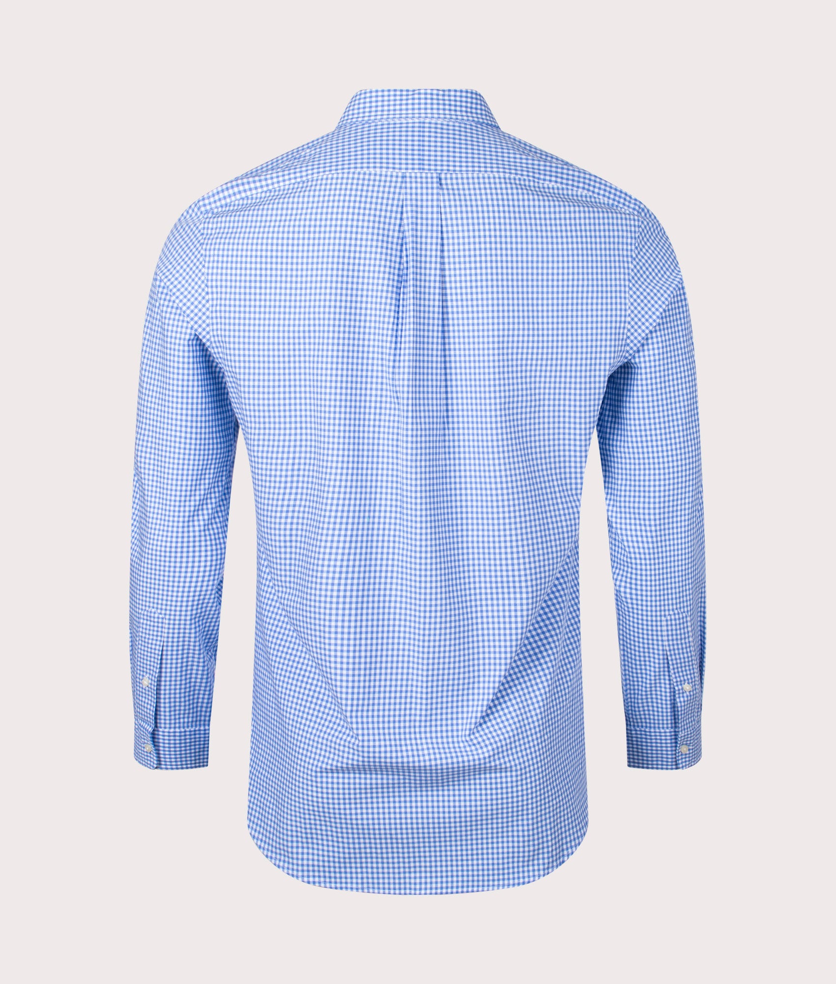 Polo Ralph Lauren Slim Fit Stretch Poplin Shirt in Blue/White Check at EQVVS Menswear. Back shot.