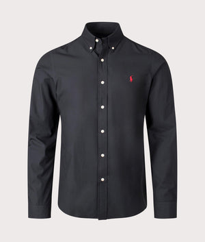 Polo Ralph Lauren, Custom Fit stretch poplin Shirt, polo black, Eqvvs Menswear, front shot angle