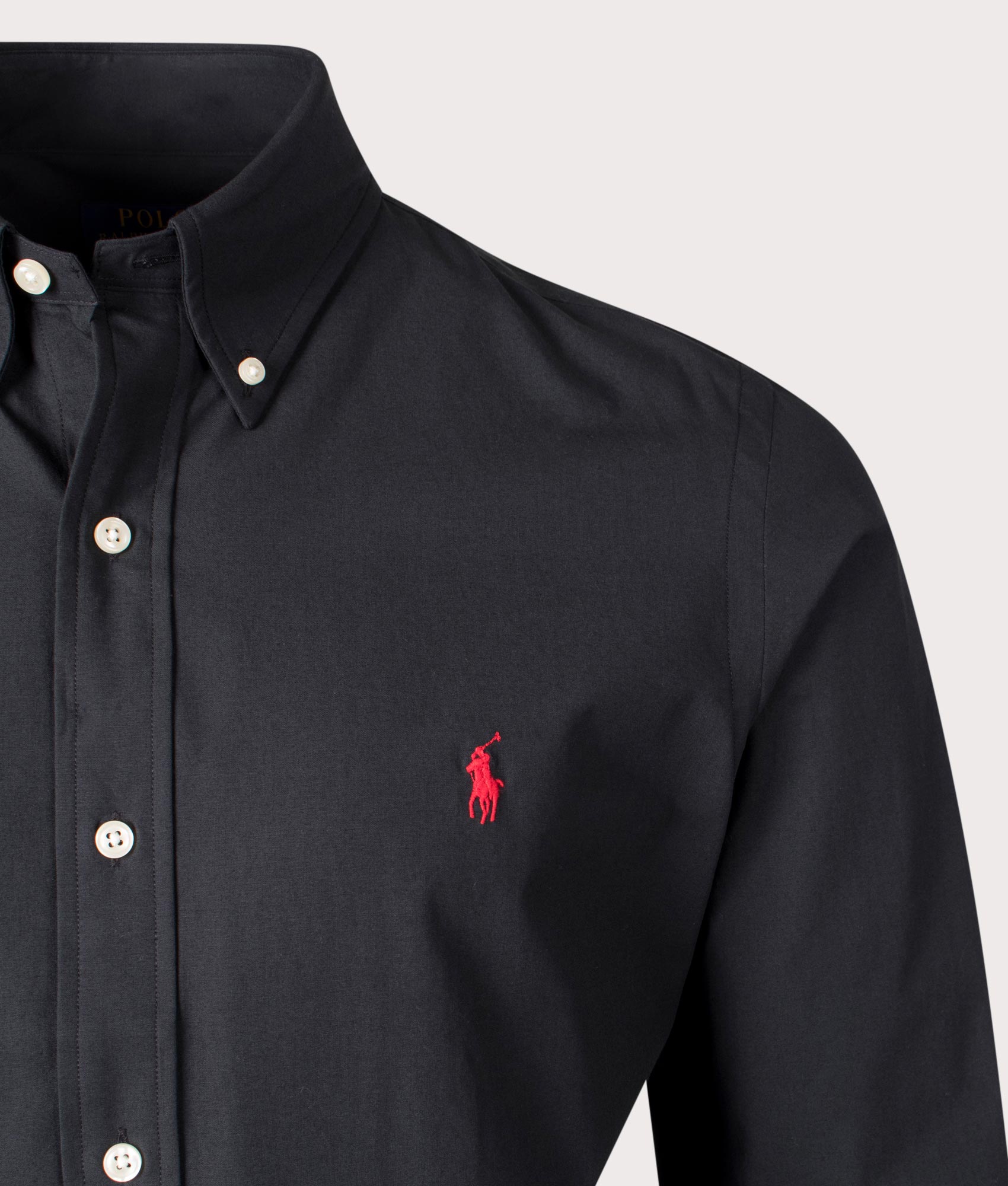 Polo Ralph Lauren, Custom Fit stretch poplin Shirt, polo black, Eqvvs Menswear, detailed shot angle