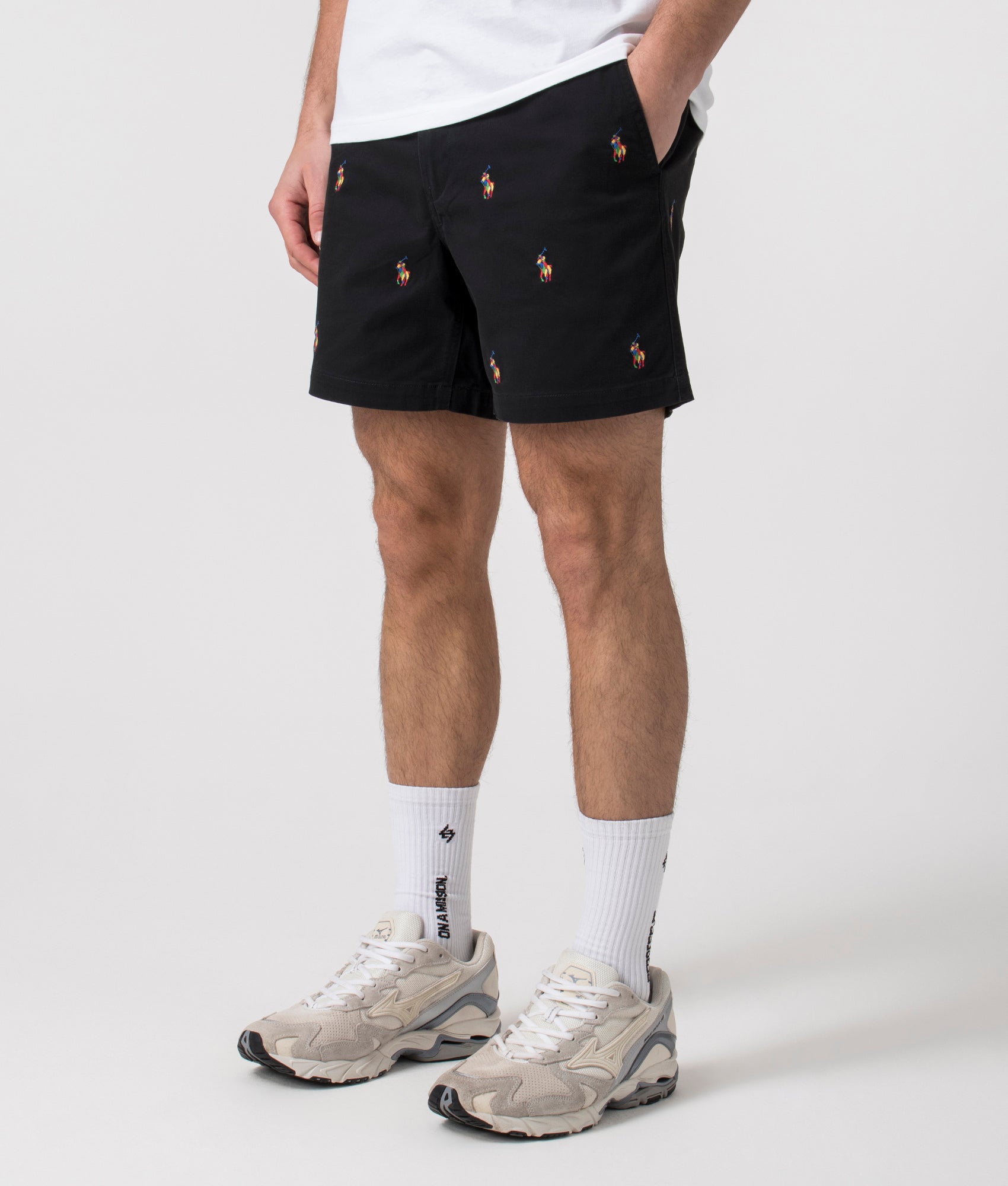 Polo Ralph Lauren Classic Fit Prepster Shorts Polo Black Multi Polo Pony Angle Shot EQVVS
