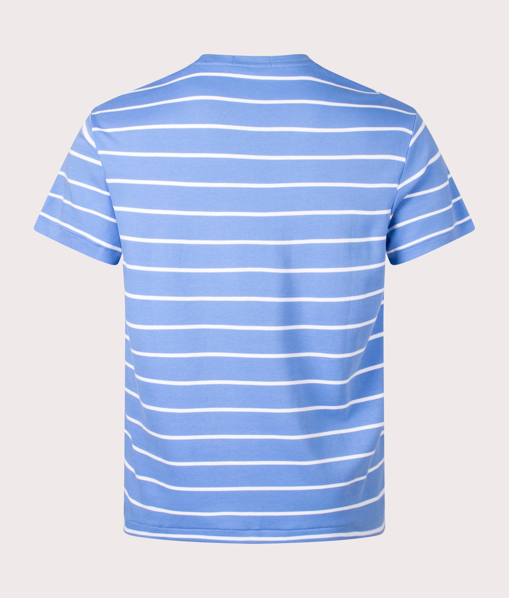 Classic Fit Striped Soft Cotton T-Shirt in Summer Blue by Polo Ralph Lauren. EQVVS Back Angle Shot.