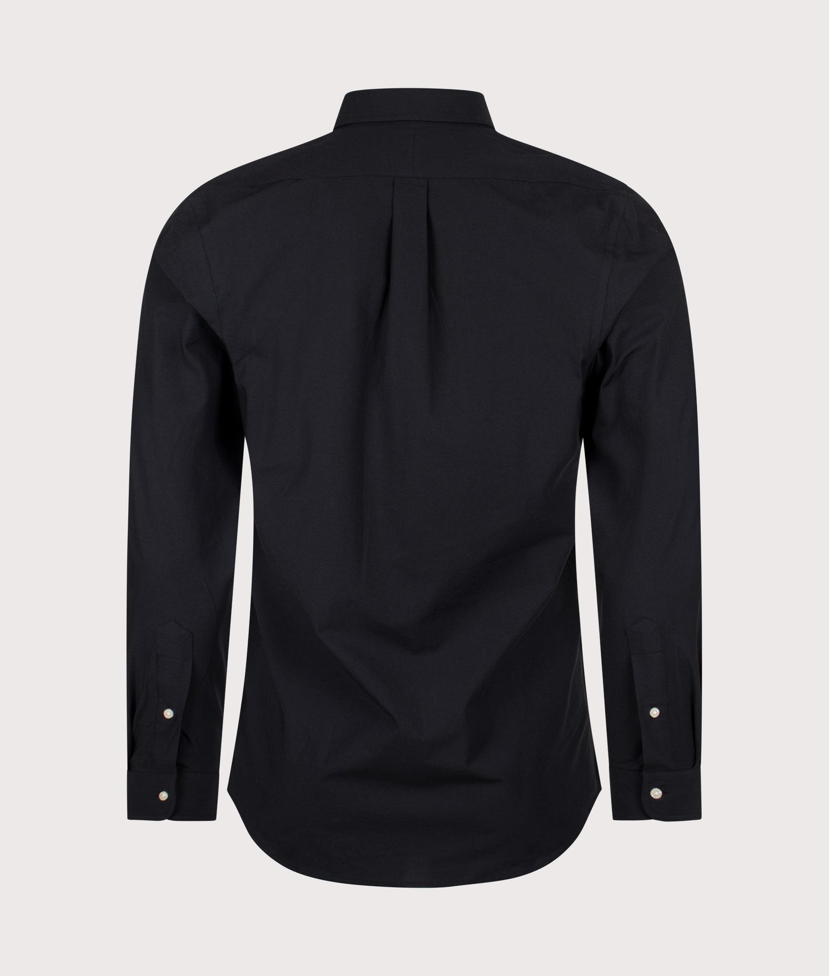 Polo Ralph Lauren Custom Slim Fit Stretch Poplin Shirt in Polo Black at EQVVS Menswear. Back shot
