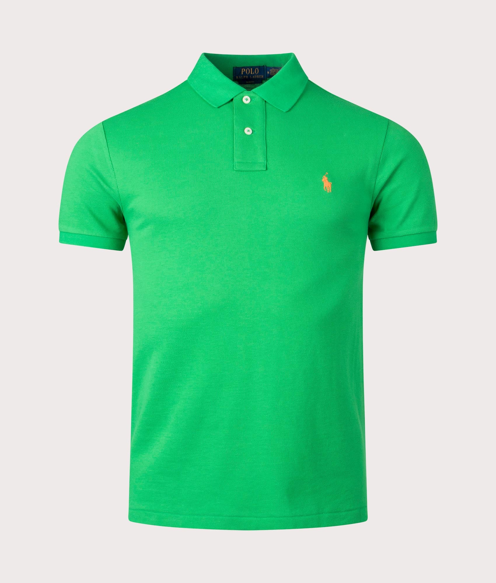 Slim Fit Mesh Polo Shirt in Preppy Green by Polo Ralph Lauren. EQVVS Front Angle Shot.
