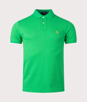 Slim Fit Mesh Polo Shirt in Preppy Green by Polo Ralph Lauren. EQVVS Front Angle Shot.