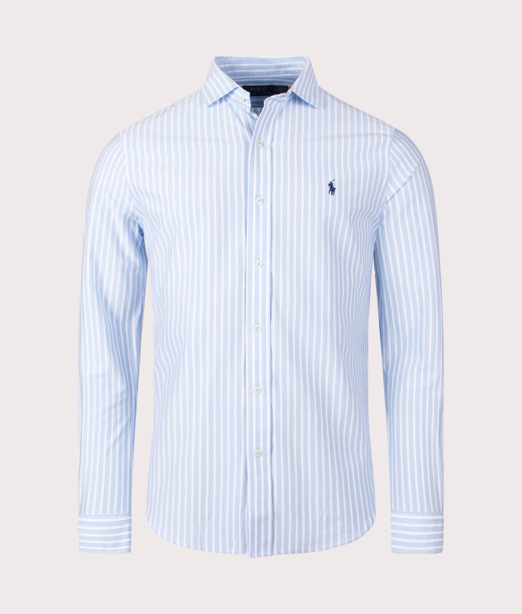 Polo Ralph Lauren Knit Oxford Sport Shirt in Office Blue and White Front Shot at EQVVS