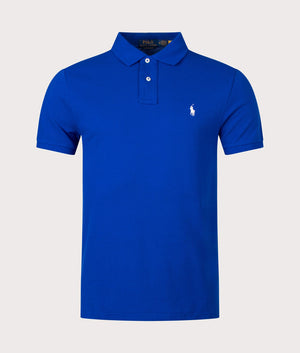 Polo Ralph Lauren Custom Slim Fit Mesh Polo Shirt in Sapphire Sar Blue, 100% Cotton Front Shot at EQVVS