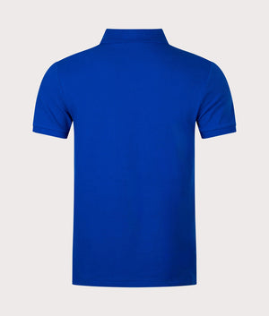 Polo Ralph Lauren Custom Slim Fit Mesh Polo Shirt in Sapphire Sar Blue, 100% Cotton Back Shot at EQVVS