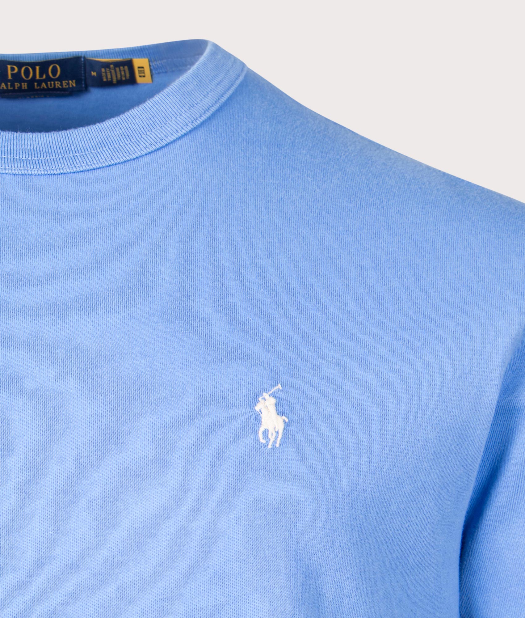 Polo Ralph Lauren Classic Fit Jersey T-Shirt in Summer Blue, 100% Cotton Detail Shot at EQVVS