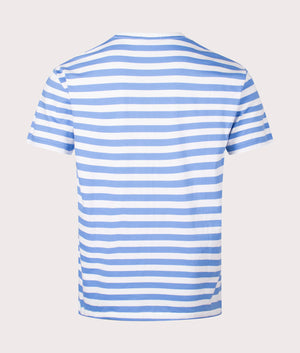 Polo Ralph Lauren Striped Classic Fit Jersey T-Shirt in Summer Blue and White, 100% Cotton Back Shot at EQVVS
