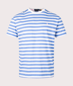 Polo Ralph Lauren Striped Classic Fit Jersey T-Shirt in Summer Blue and White, 100% Cotton Front Shot at EQVVS
