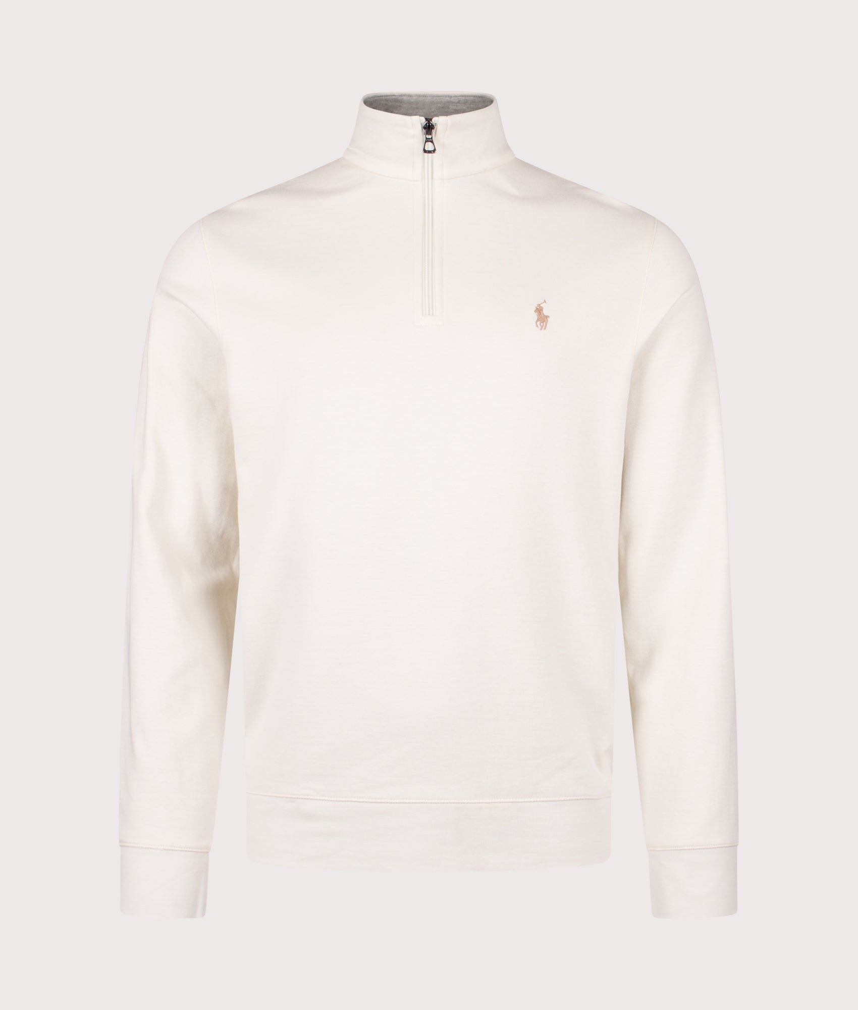 Polo Ralph Lauren Quarter Zip Sweatshirt in Parchment Cream at EQVVS Menswear. Front shot.