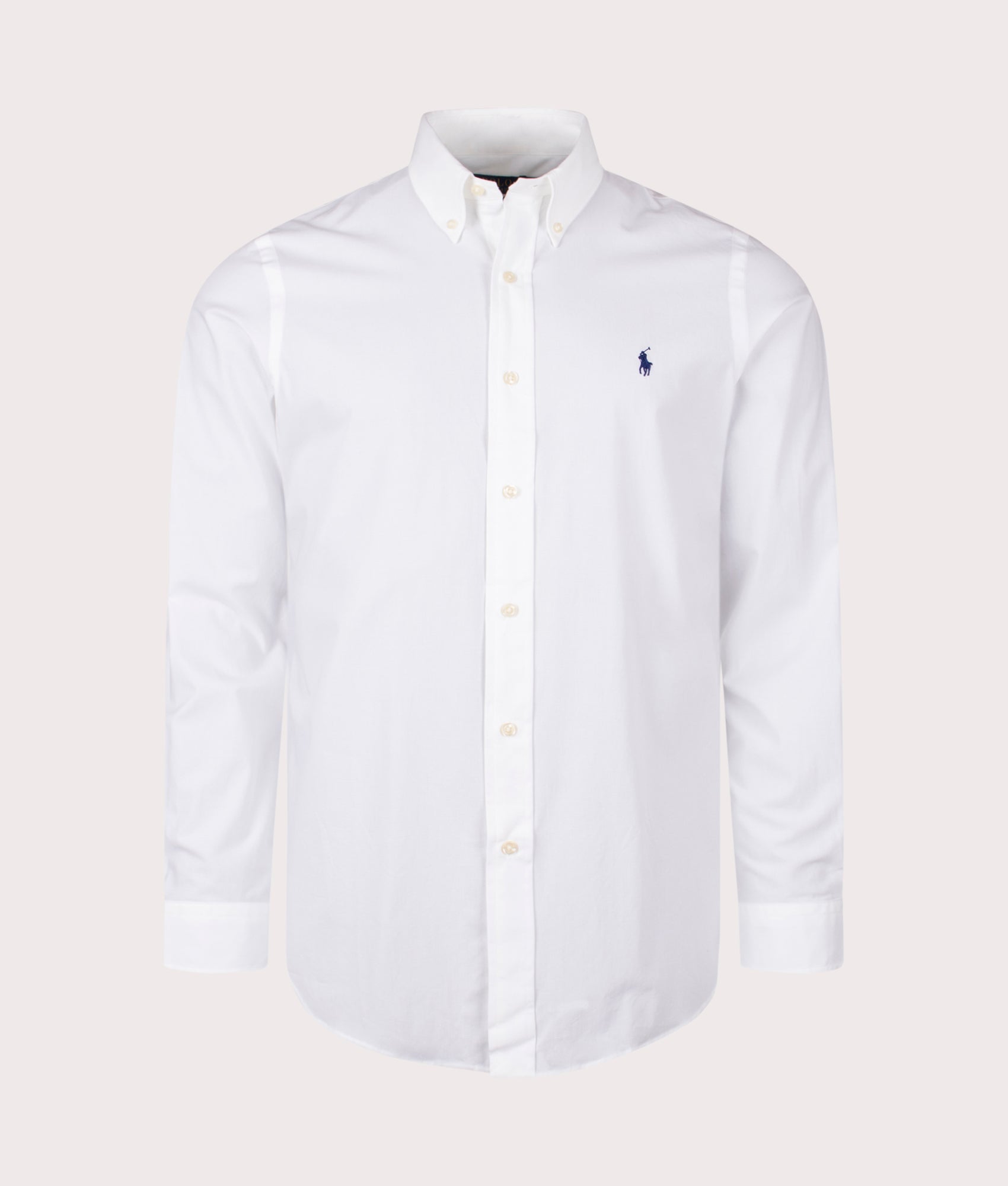 Polo Ralph Lauren Custom Fit stretch poplin Shirt in white at EQVVS Menswear. Front shot.