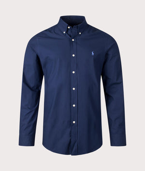 Polo Ralph Lauren, Custom Fit stretch poplin Shirt, newport navy, Eqvvs Menswear, front shot angle