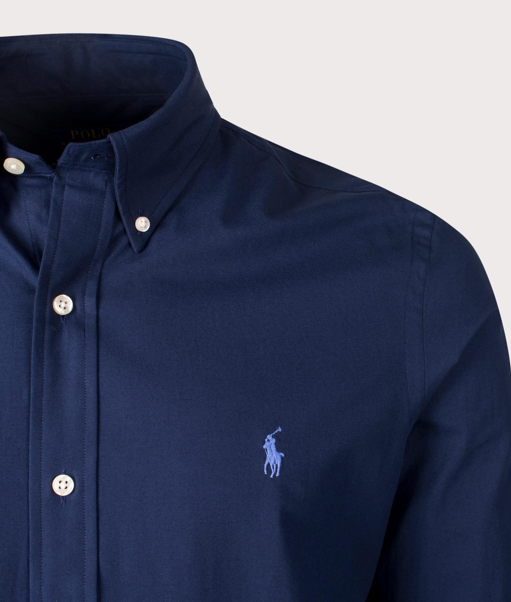 Polo Ralph Lauren, Custom Fit stretch poplin Shirt, newport navy, Eqvvs Menswear, detailed shot angle