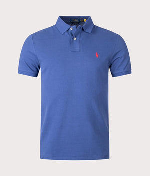 Polo Ralph Lauren Custom Slim Fit Mesh Polo Shirt in Old Royal Blue, 100% Cotton Front Shot at EQVVS