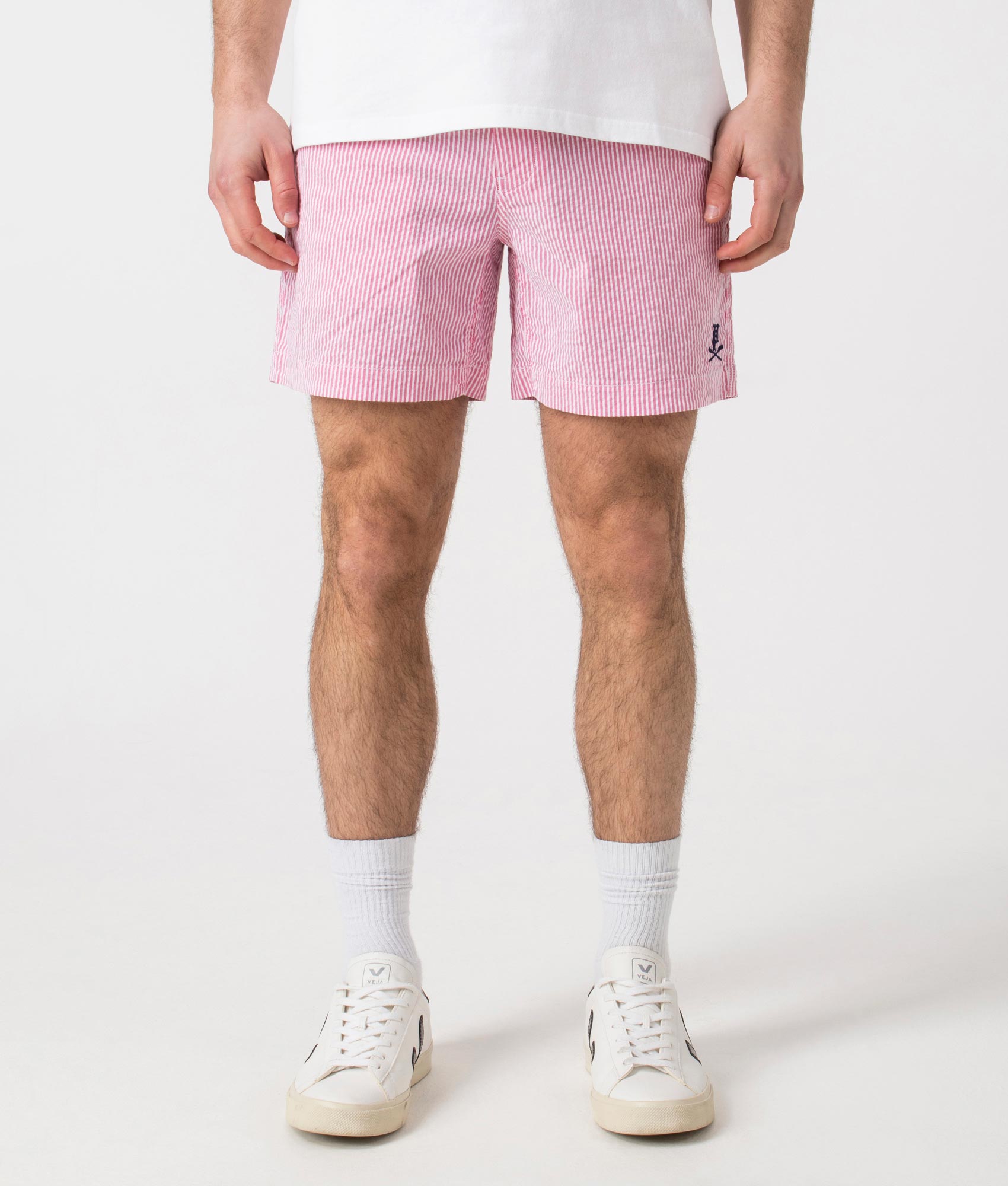 Twill Flat Front Shorts Pink Seersucker Polo Ralph Lauren EQVVS. Front Shot.