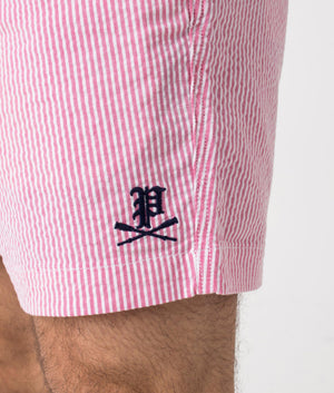 Twill Flat Front Shorts Pink Seersucker Polo Ralph Lauren EQVVS. Detail Shot.