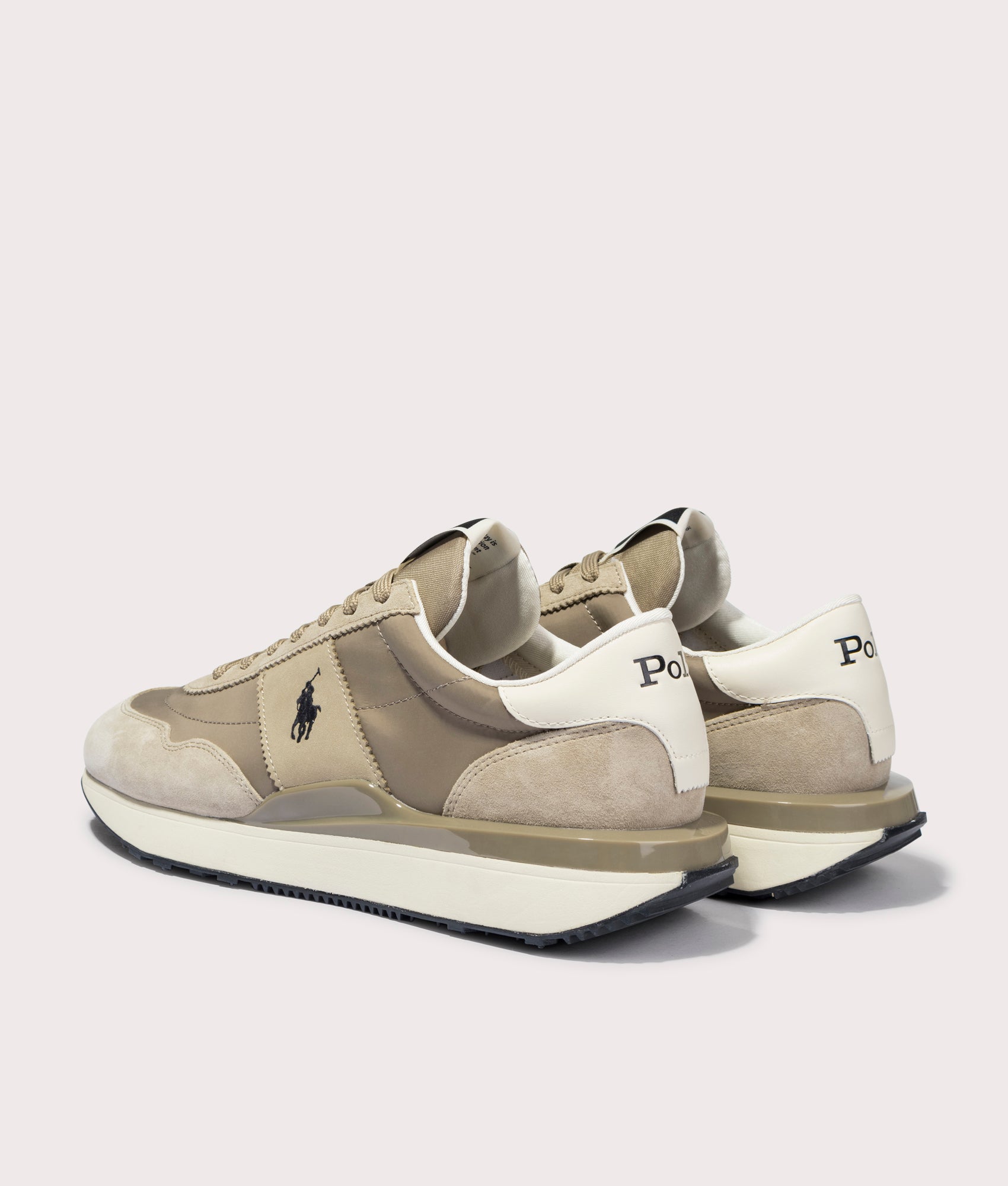 Ralph Lauren Train 89 Polo Player Low Top Lace Sneakers in Milkshake Beige Back Shot at EQVVS