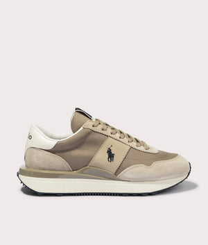 Ralph Lauren Train 89 Polo Player Low Top Lace Sneakers in Milkshake Beige Side Shot at EQVVS