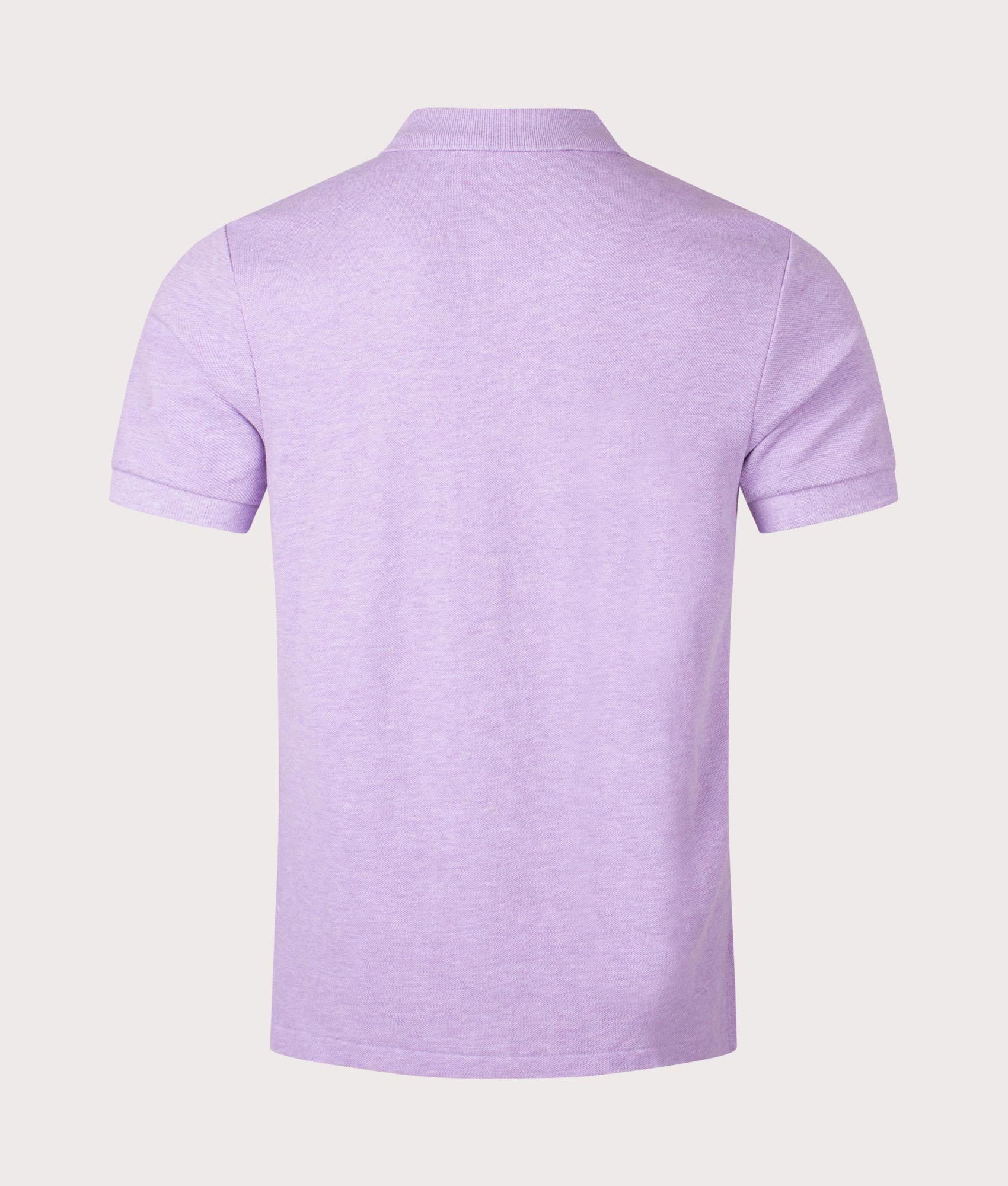 Custom Slim Fit Basic Mesh Polo Shirt in Pastel Purple Heather by Polo Ralph Lauren. EQVVS Back Angle Shot.