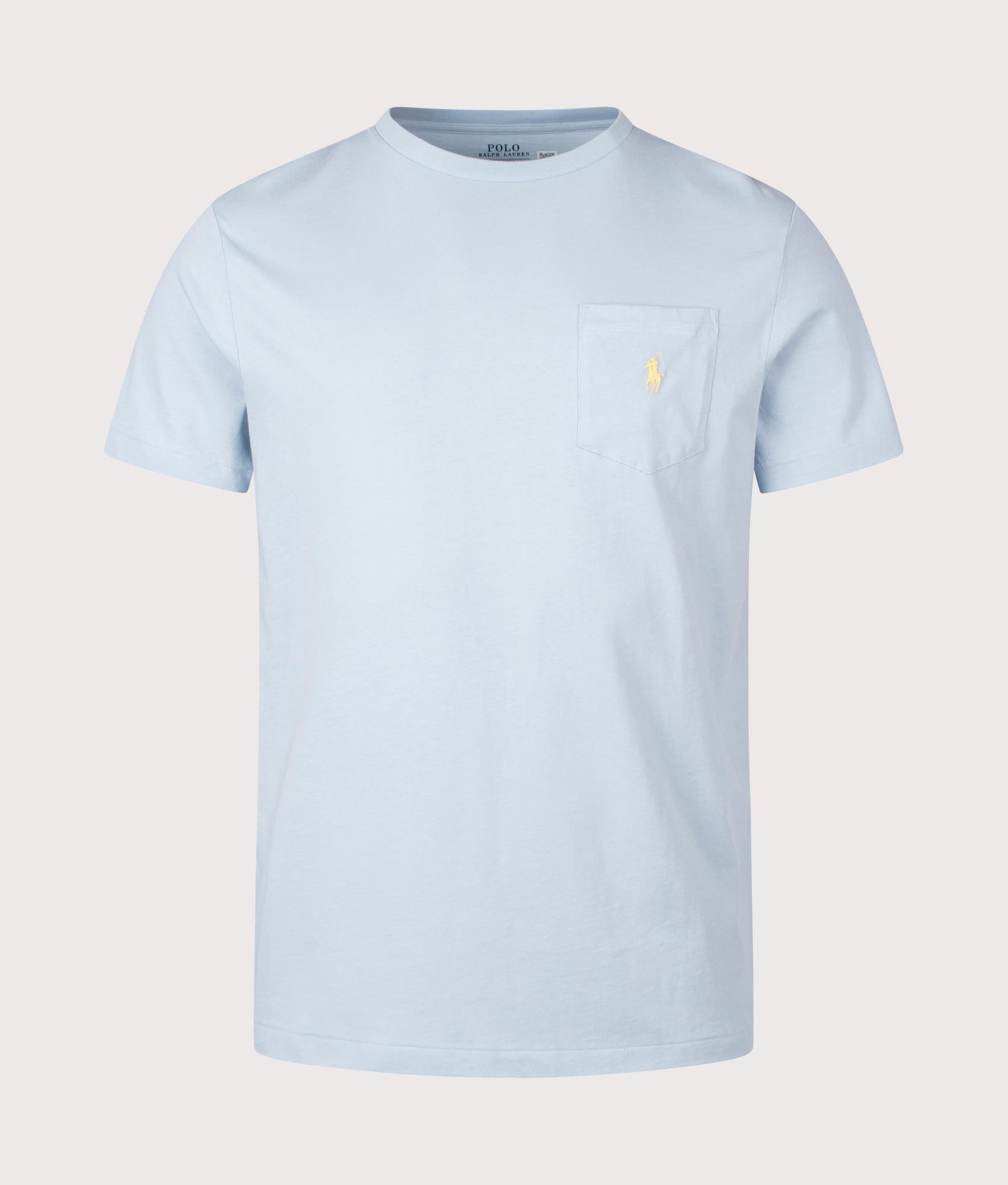 Polo Ralph Lauren Classic Fit Jersey Pocket T-Shirt in Alpine Blue. Front angle shot at EQVVS.