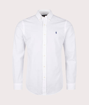Custom Fit Lightweight Sport Shirt in White by Polo Ralph Lauren. EQVVS Front Angle Shot.
