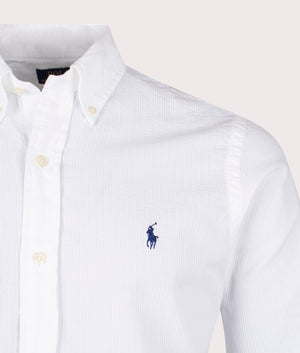 Custom Fit Lightweight Sport Shirt in White by Polo Ralph Lauren. EQVVS Detail Shot.