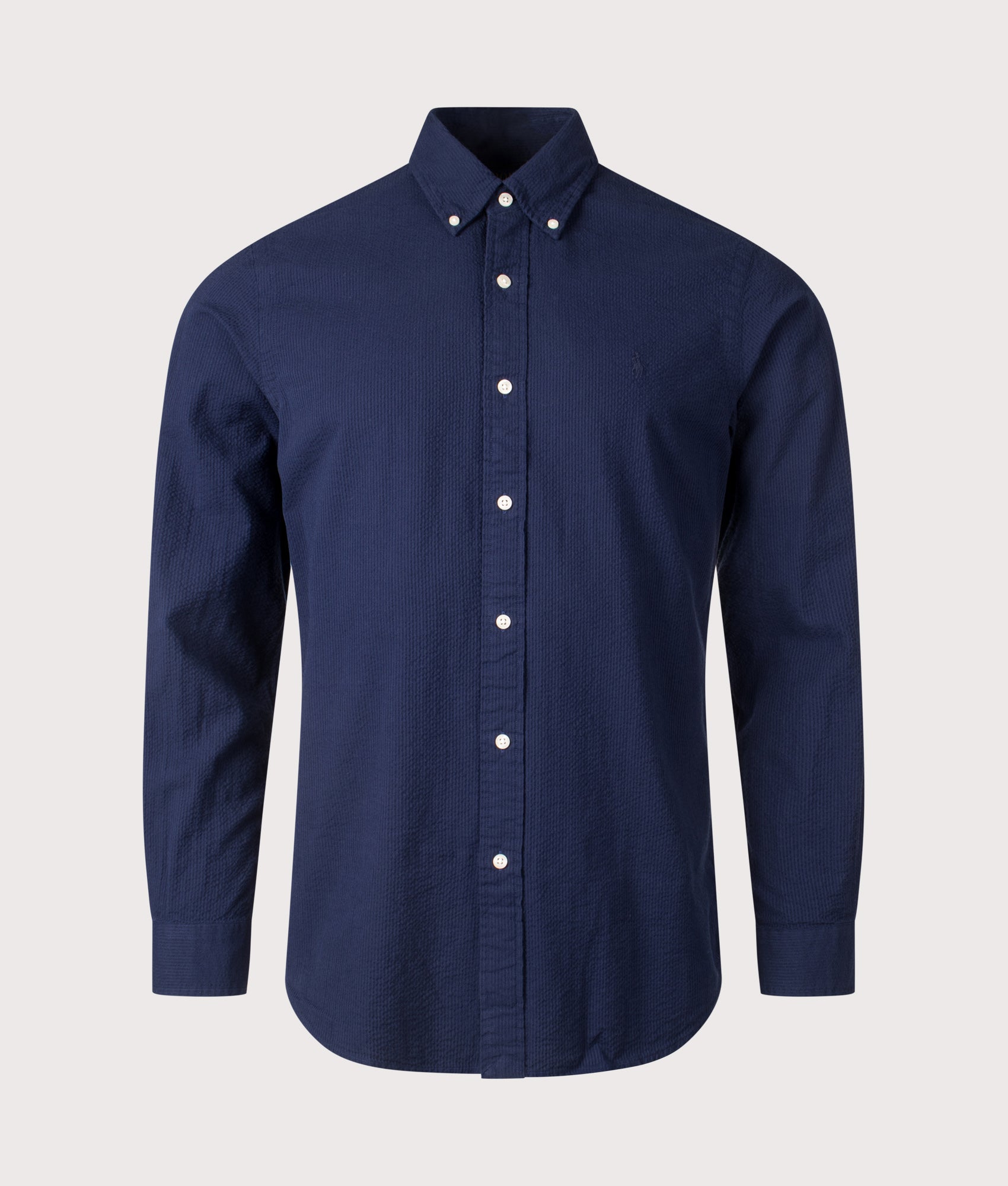 Polo Ralph Lauren Custom Fit Lightweight Sport Shirt in Astoria Navy. Shot at EQVVS. Front shot 